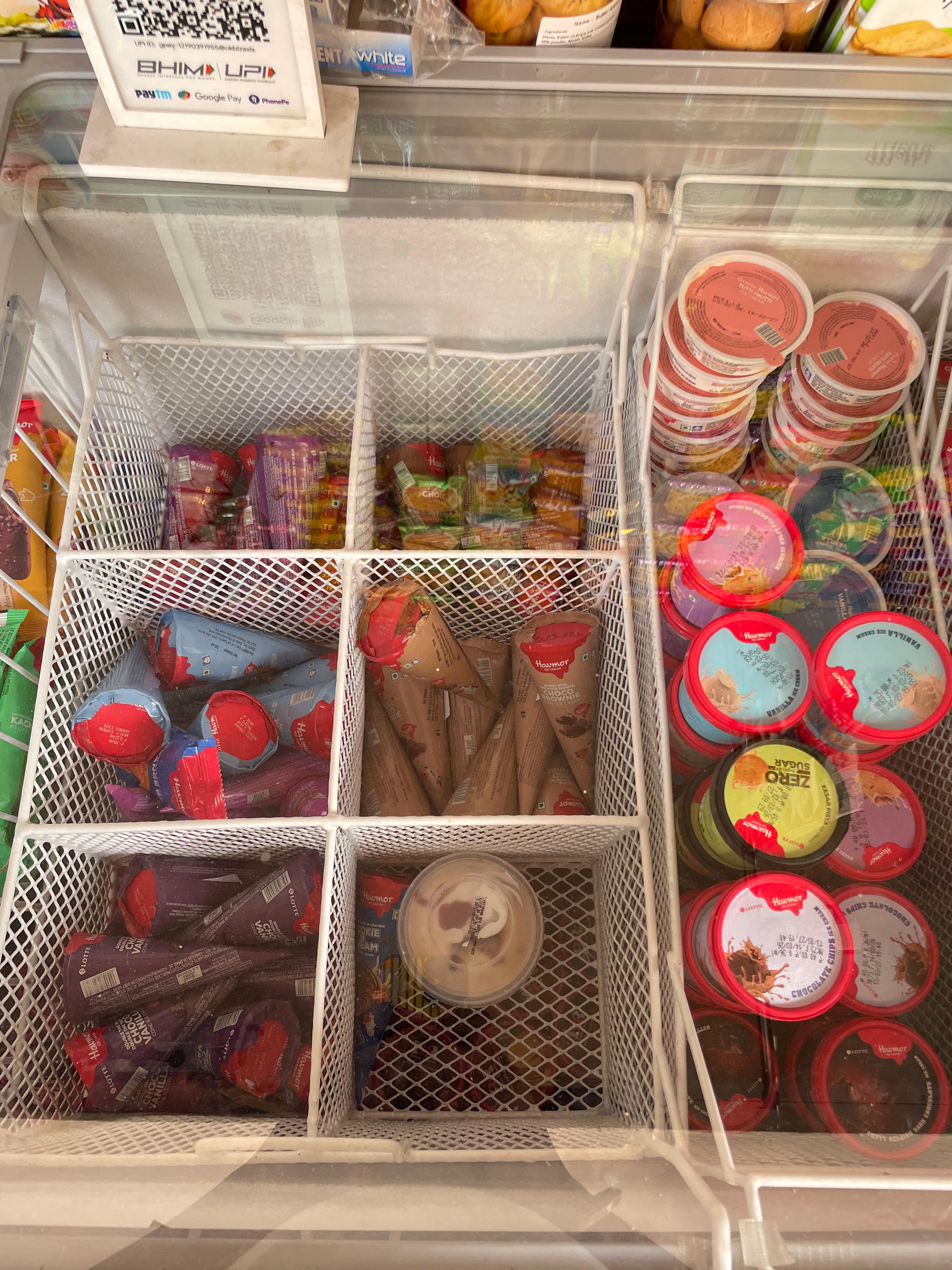 Ice cream freezer at Satnam Stores