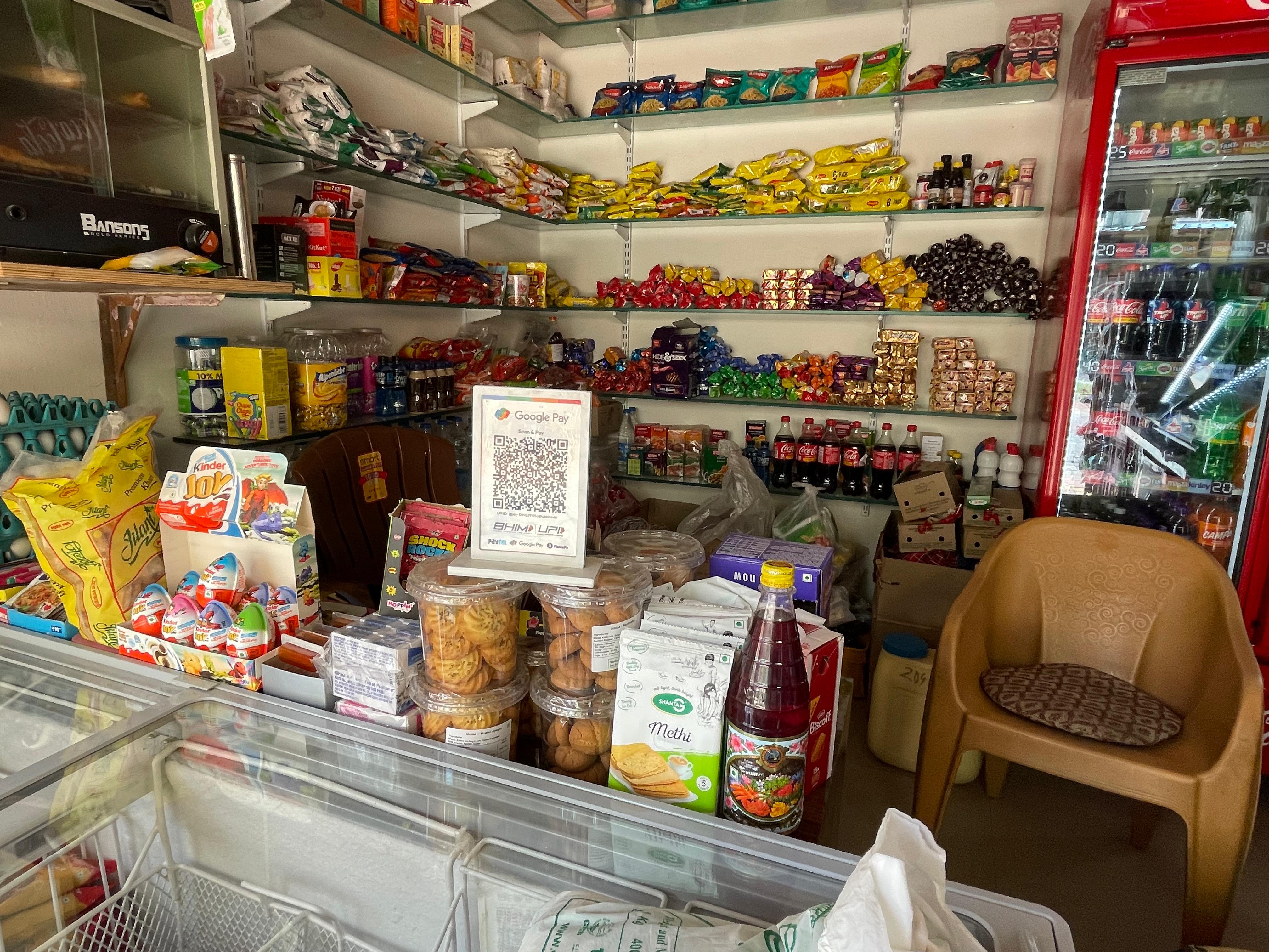 Snack display racks at Satnam Stores